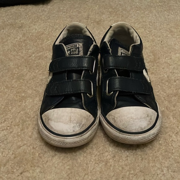 Converse Navy Leather Velcro Sneakers - Picture 1 of 5